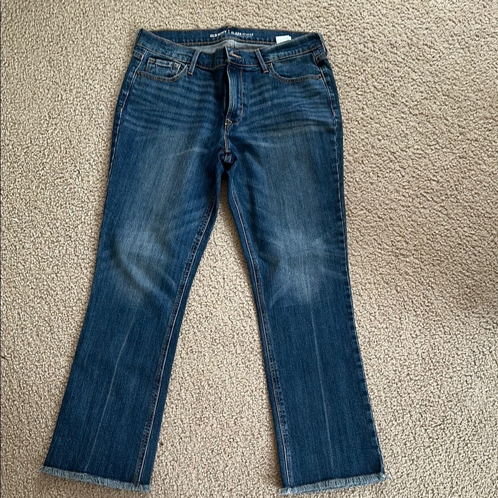 Old Navy flare mid-rise Women's Blue Jeans- Fringe Jeans